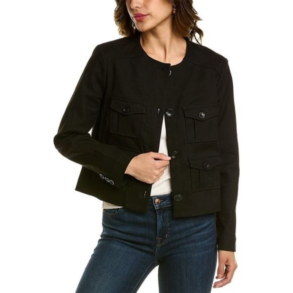 Ted Baker Cropped Jacket 2 Black Gorjia Stretch Cotton Utility Work NWT $395